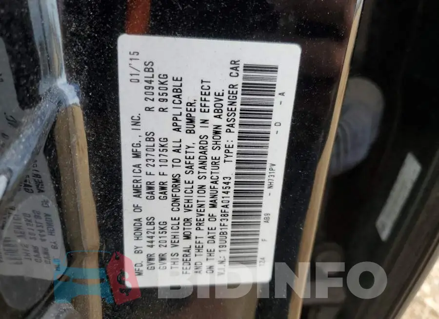 19UUB1F38FA014543 Photo# 12