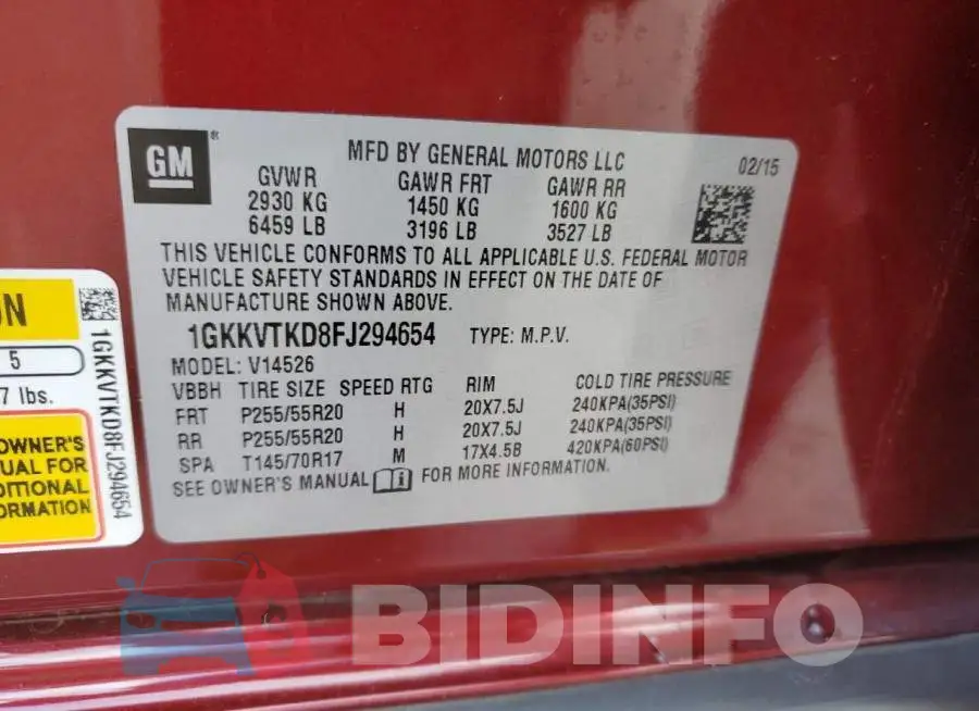 1GKKVTKD8FJ294654 Photo# 13
