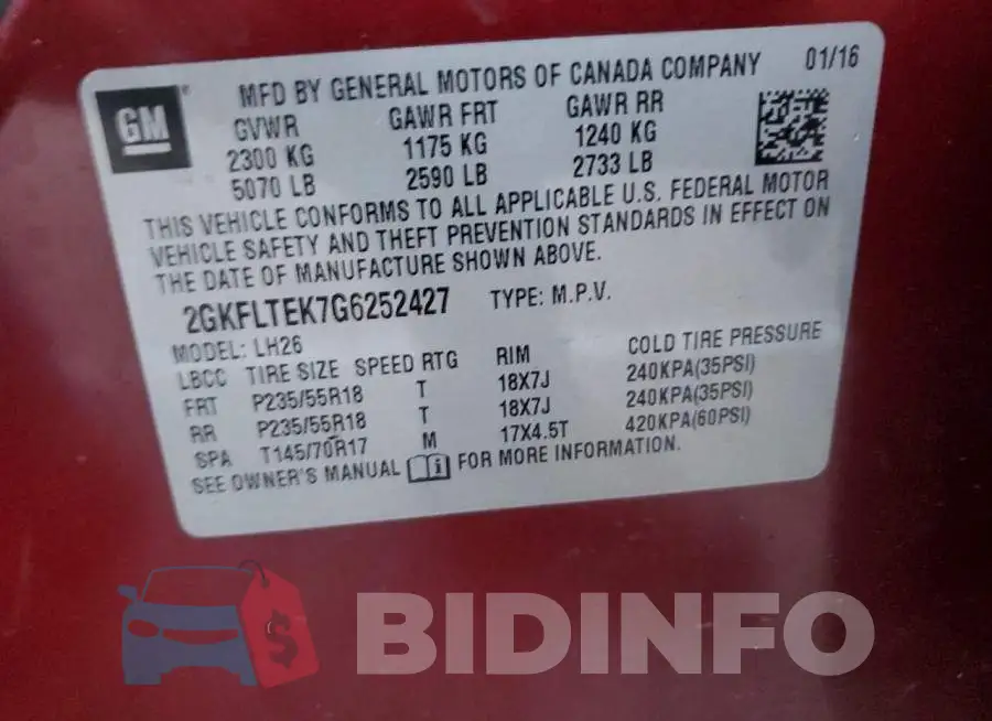 2GKFLTEK7G6252427 Photo# 12