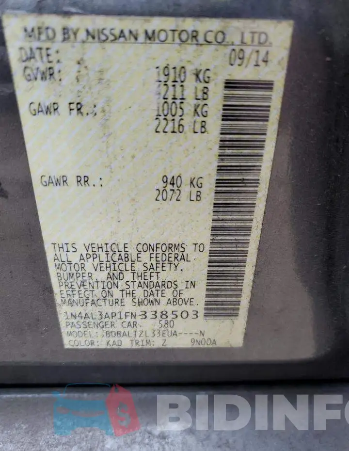 1N4AL3AP1FN338503 Photo# 12