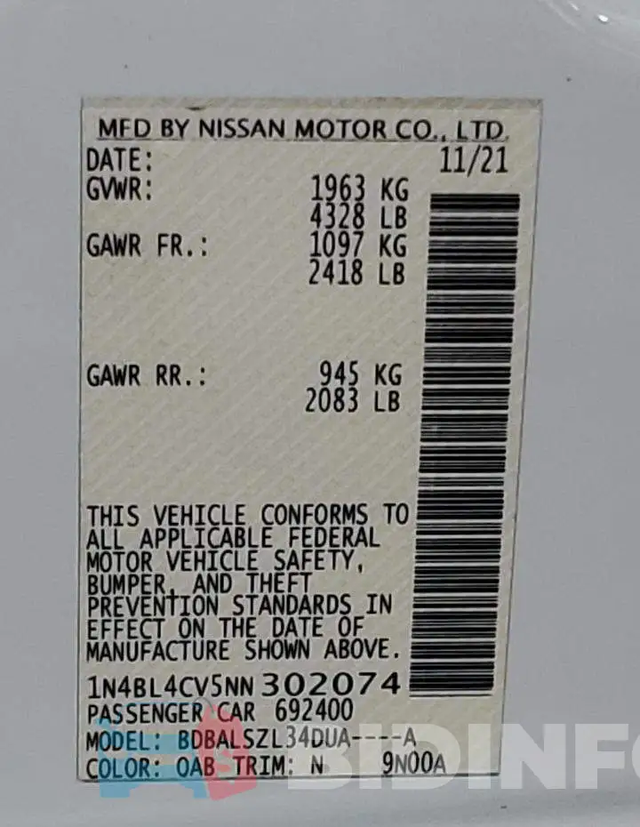 1N4BL4CV5NN302074 Photo# 13
