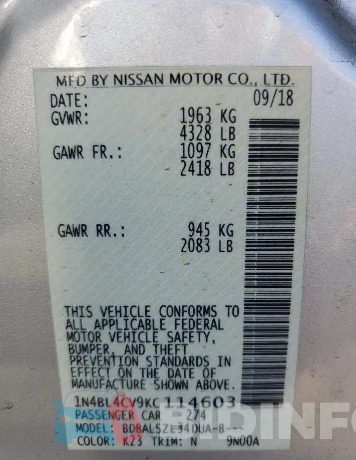 1N4BL4CV9KC114603 Photo# 12