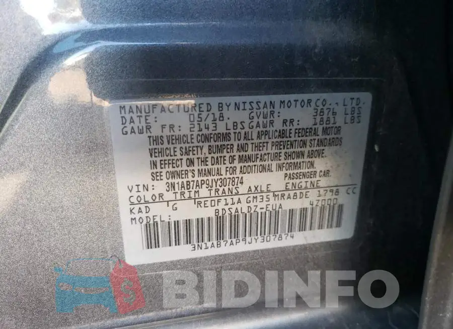 3N1AB7AP9JY307874 Photo# 12