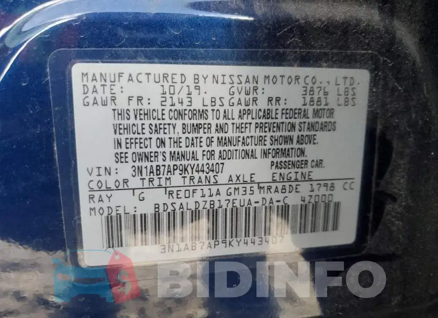 3N1AB7AP9KY443407 Photo# 12