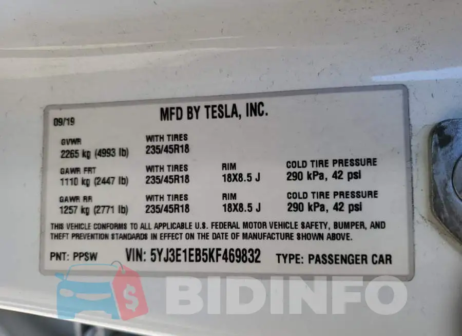 5YJ3E1EB5KF469832 Photo# 12