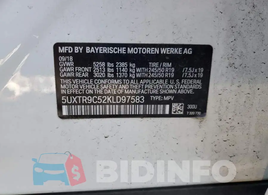 5UXTR9C52KLD97583 Photo# 13