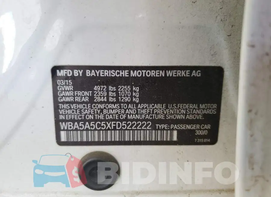 WBA5A5C5XFD522222 Photo# 12
