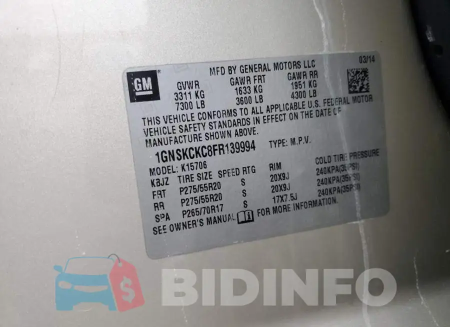 1GNSKCKC8FR139994 Photo# 13