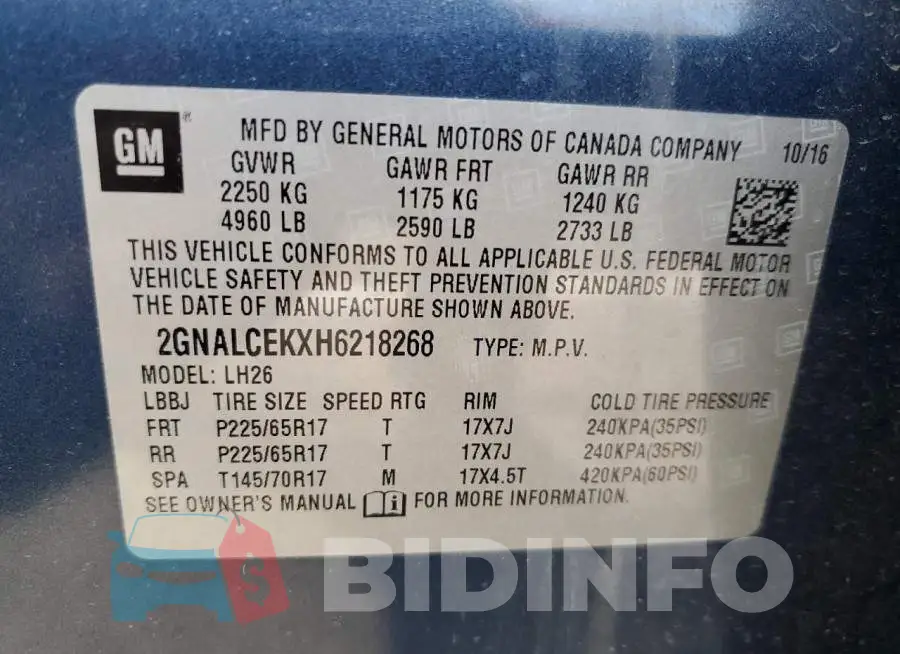 2GNALCEKXH6218268 Photo# 13