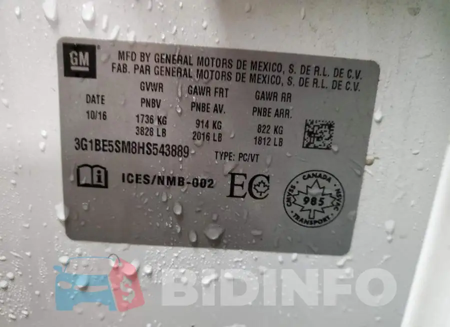 3G1BE5SM8HS543889 Photo# 13