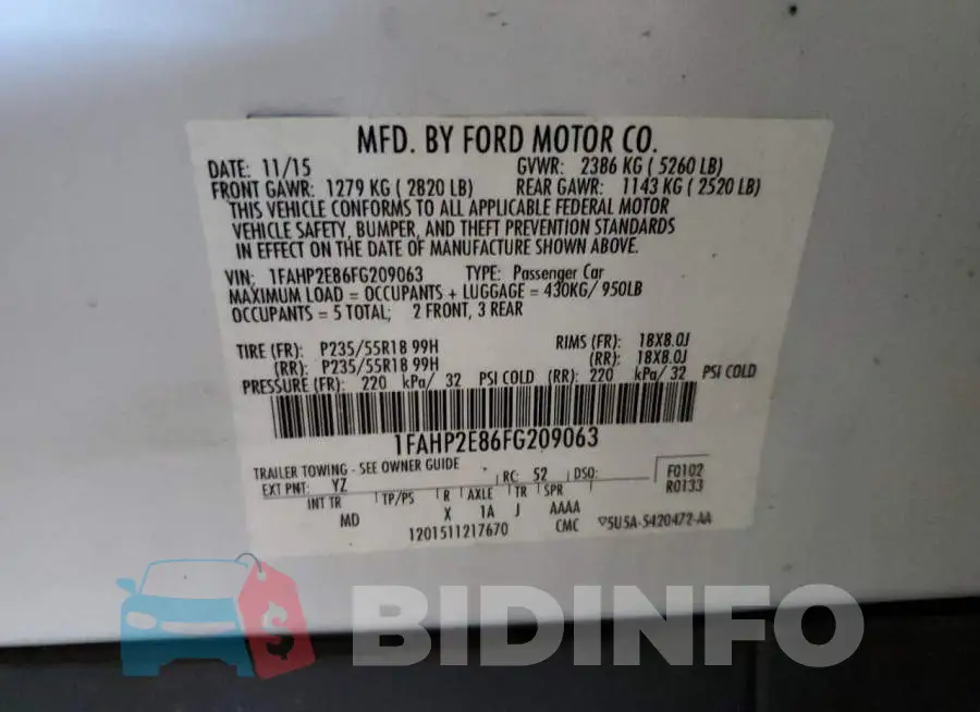 1FAHP2E86FG209063 Photo# 12