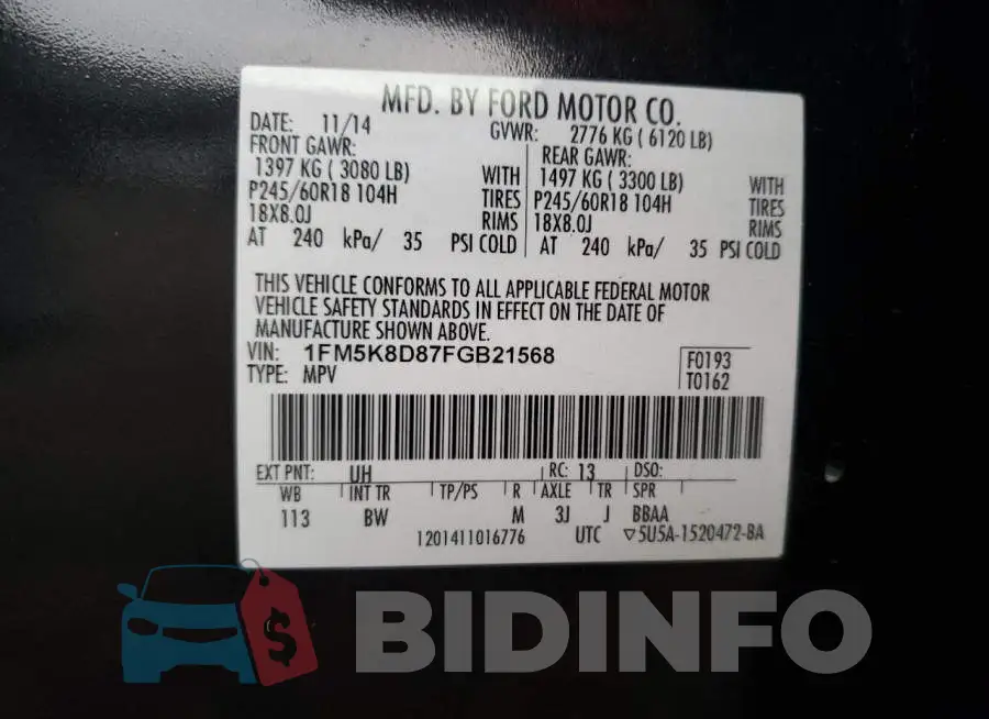 1FM5K8D87FGB21568 Photo# 13