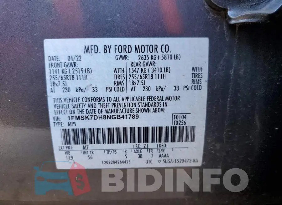 1FMSK7DH8NGB41789 Photo# 12