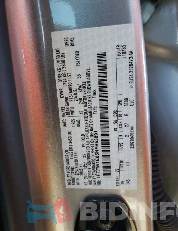 1FTFW1E85NFB63891 Photo# 12