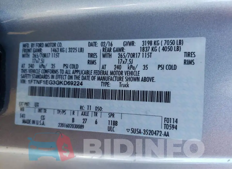 1FTNF1EG3GKD69224 Photo# 12