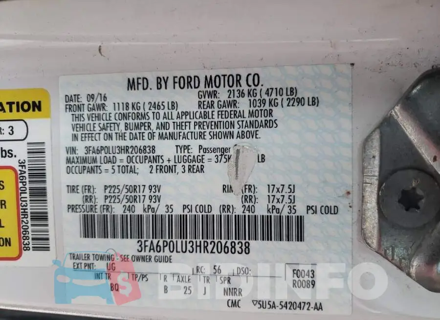 3FA6P0LU3HR206838 Photo# 12