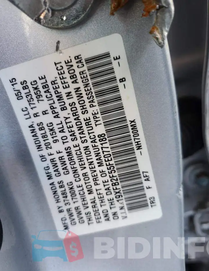 19XFB2F55FE077188 Photo# 13