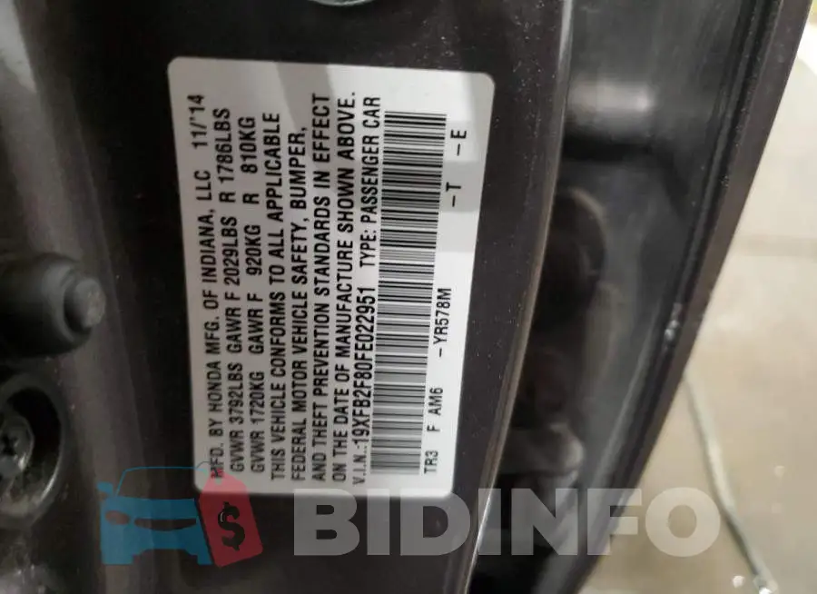 19XFB2F80FE022951 Photo# 12