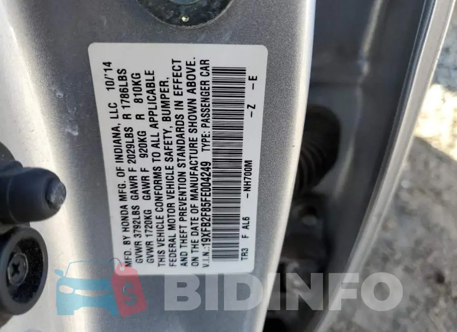 19XFB2F85FE004249 Photo# 12