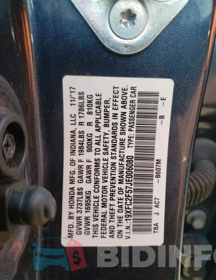19XFC2F57JE006080 Photo# 13