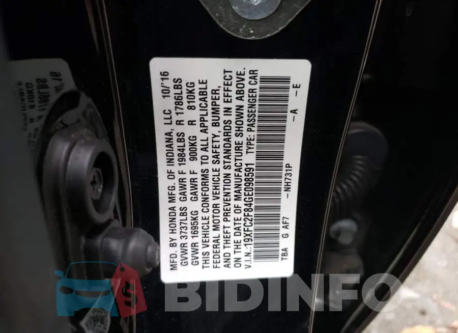 19XFC2F84GE098591 Photo# 12