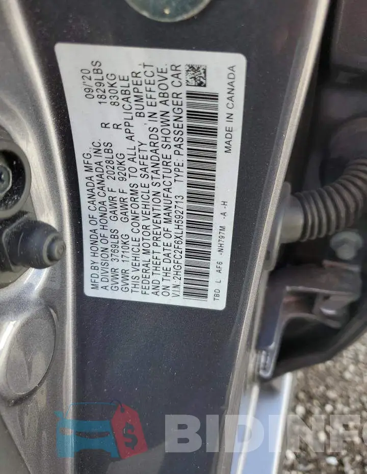 2HGFC2F6XLH592713 Photo# 12
