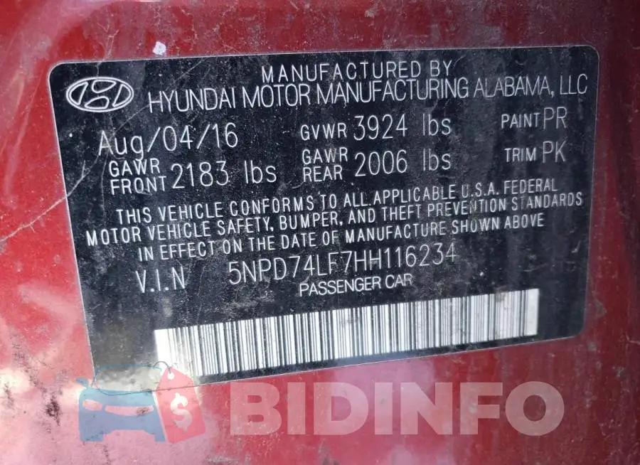5NPD74LF7HH116234 Photo# 12
