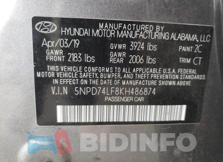5NPD74LF8KH486874 Photo# 13