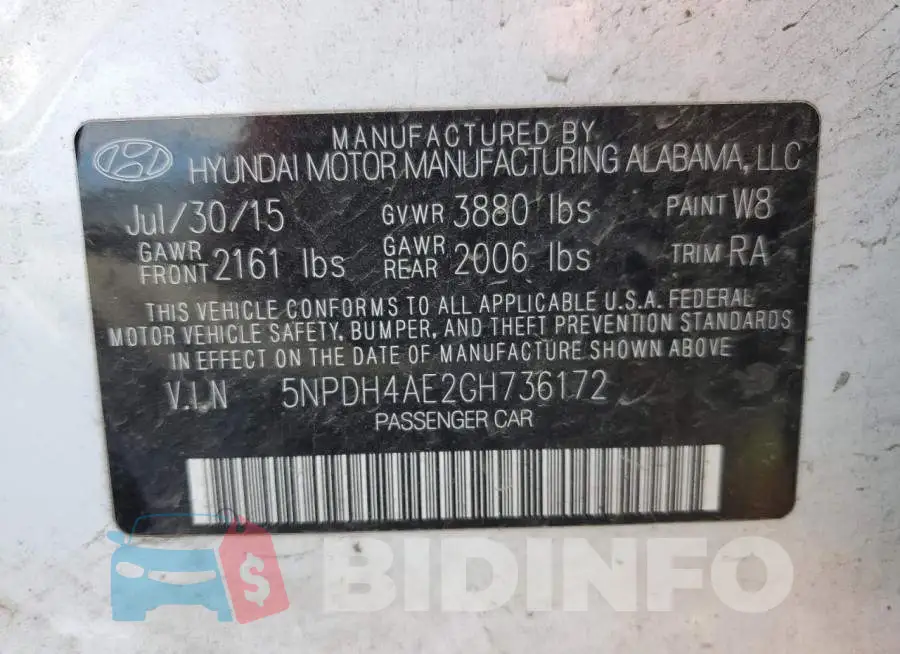5NPDH4AE2GH736172 Photo# 12