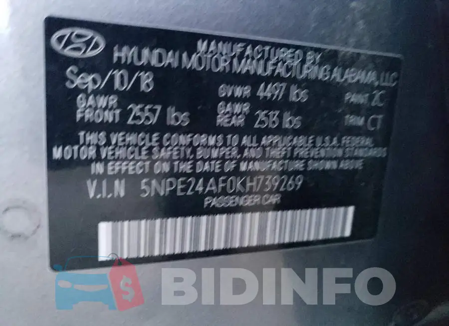 5NPE24AF0KH739269 Photo# 12