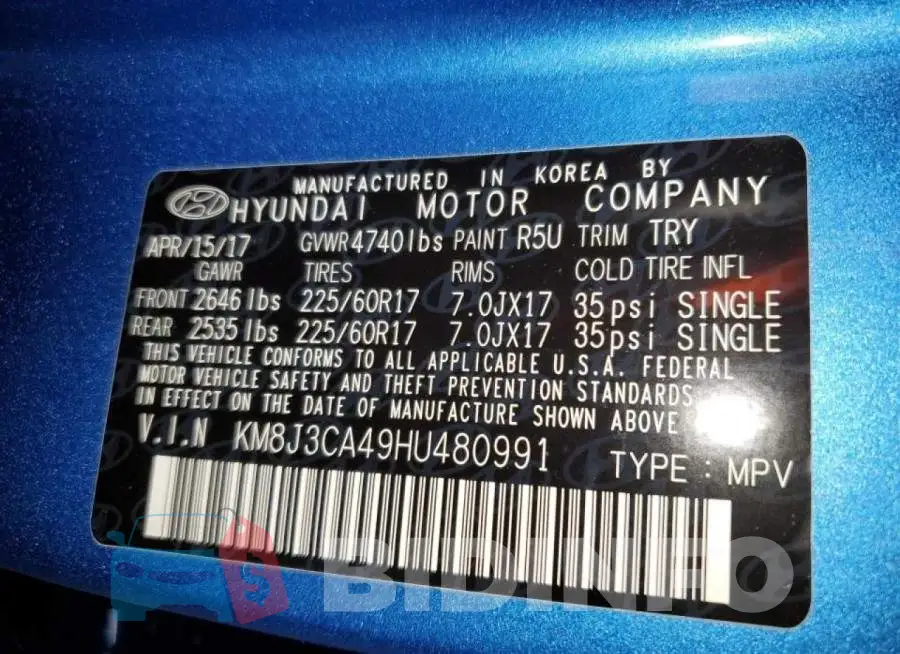 KM8J3CA49HU480991 Photo# 12