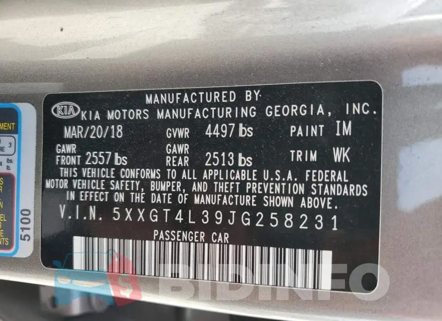 5XXGT4L39JG258231 Photo# 12