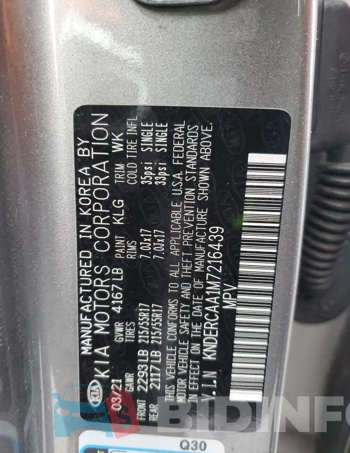 KNDERCAA1M7216439 Photo# 14