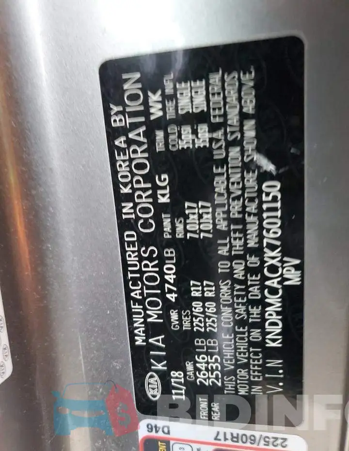 KNDPMCACXK7601150 Photo# 12