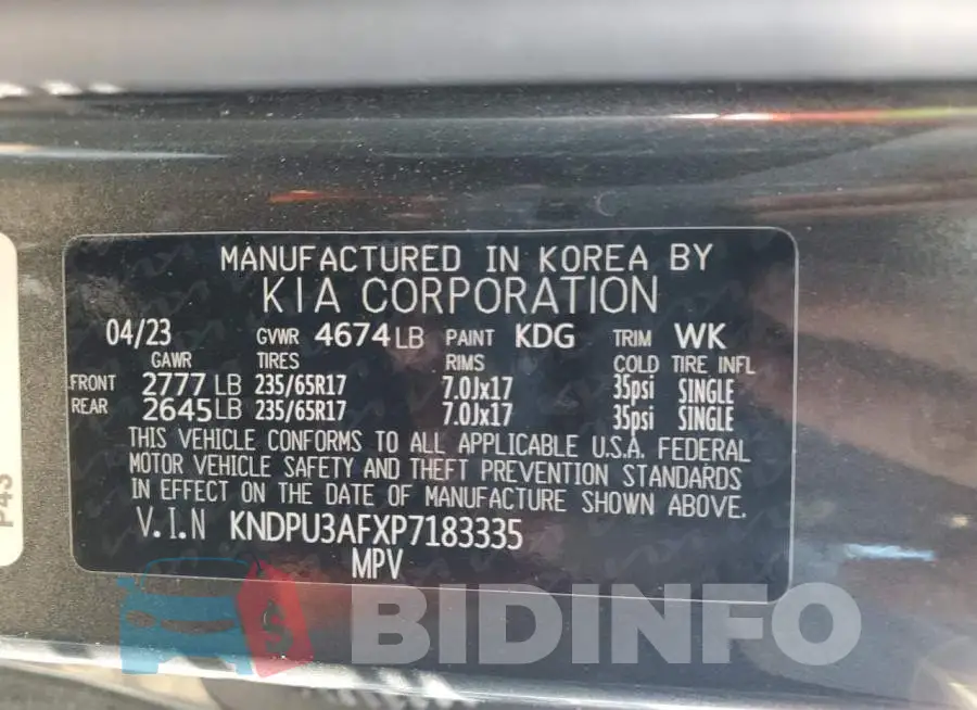 KNDPU3AFXP7183335 Photo# 13
