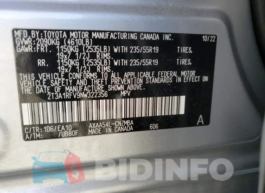 2T3A1RFV9NW322356 Photo# 14