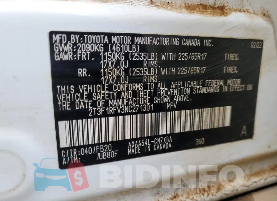 2T3F1RFV3NC271301 Photo# 12