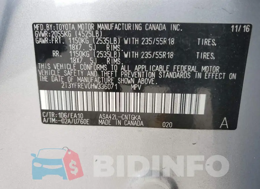 2T3YFREV0HW336071 Photo# 12