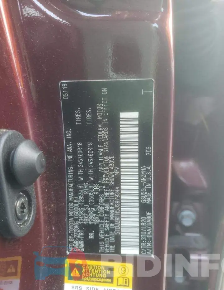5TDJZRFH5JS879344 Photo# 13