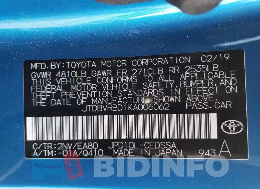 JTDBVRBD1KA006062 Photo# 12