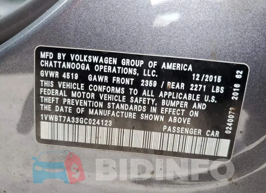 1VWBT7A33GC024123 Photo# 12