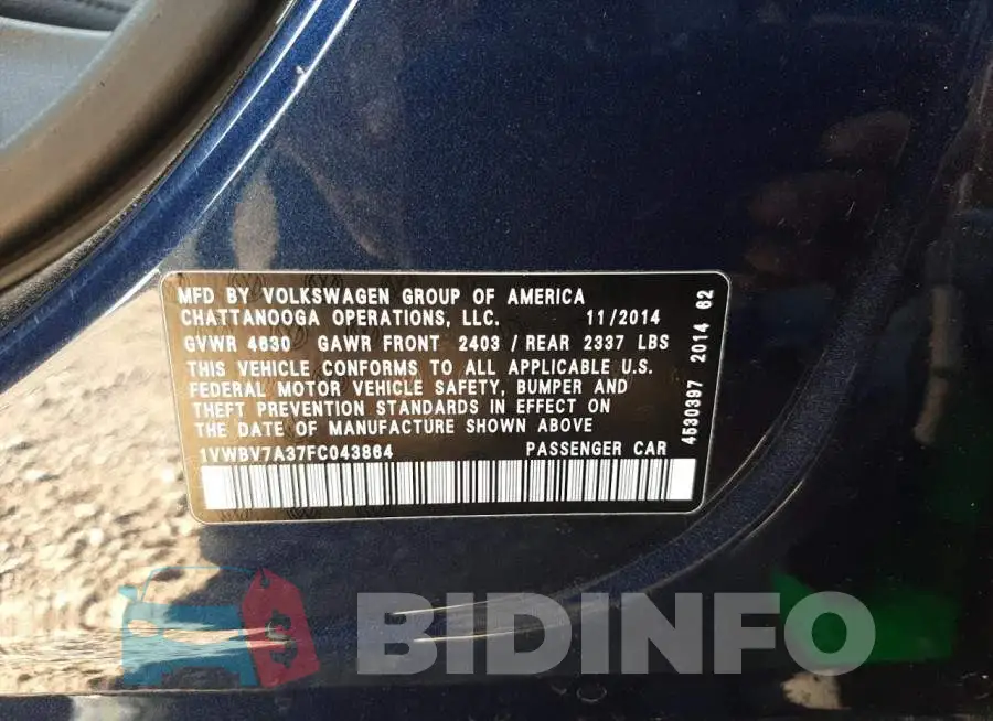 1VWBV7A37FC043864 Photo# 12
