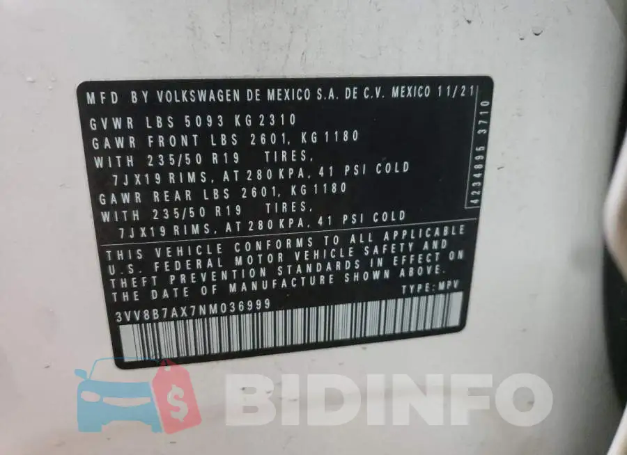 3VV8B7AX7NM036999 Photo# 13