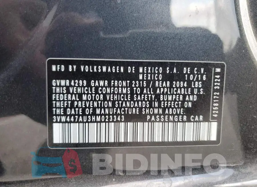 3VW447AU3HM023343 Photo# 12