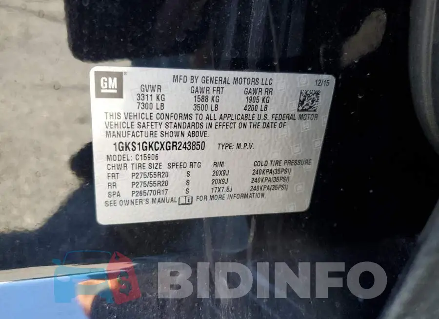 1GKS1GKCXGR243850 Photo# 12