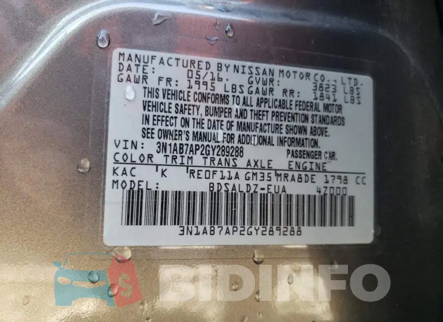 3N1AB7AP2GY289288 Photo# 12