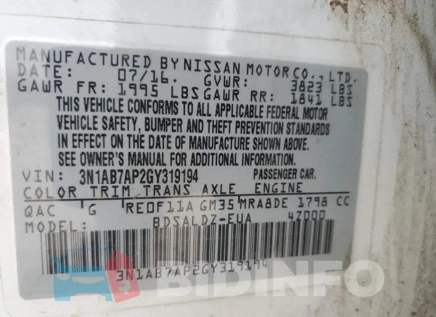 3N1AB7AP2GY319194 Photo# 13