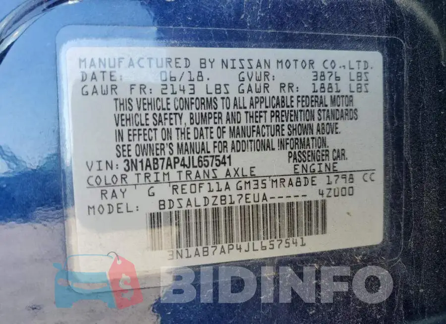 3N1AB7AP4JL657541 Photo# 12