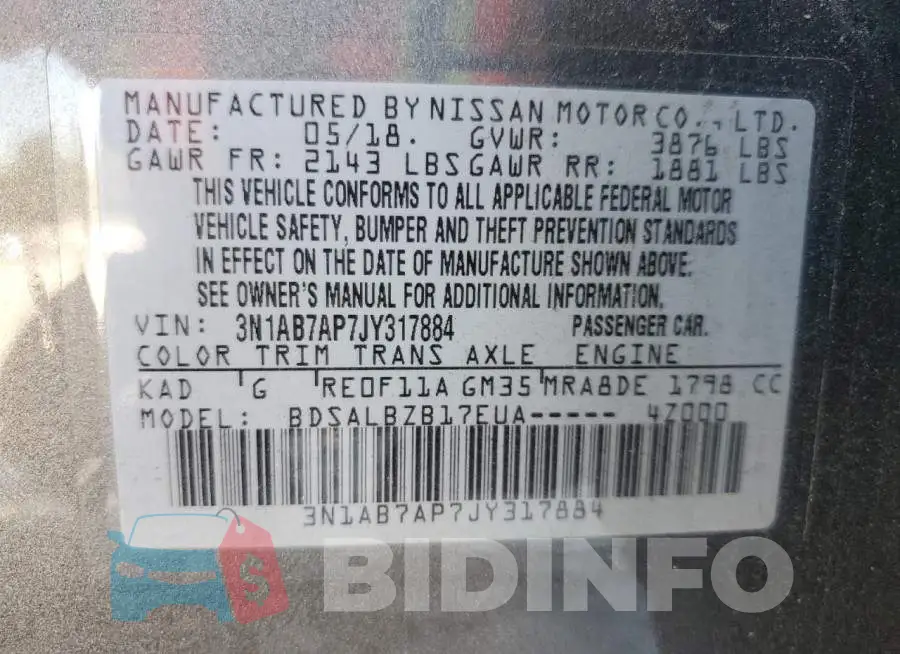 3N1AB7AP7JY317884 Photo# 13