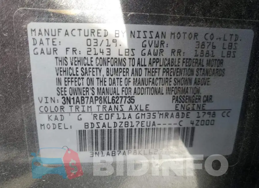 3N1AB7AP8KL627735 Photo# 13
